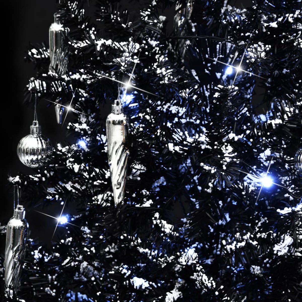 The Living Store Kunstkerstboom sneeuwend PVC 170 cm zwart met paraplubasis