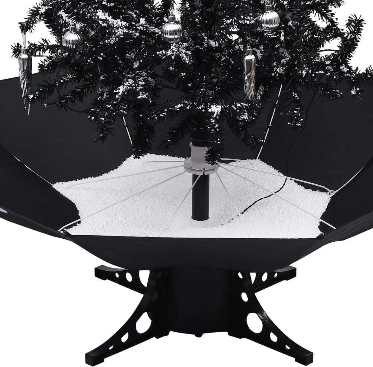 The Living Store Kunstkerstboom sneeuwend PVC 170 cm zwart met paraplubasis