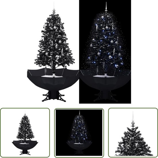 The Living Store Kunstkerstboom sneeuwend PVC 170 cm zwart met paraplubasis