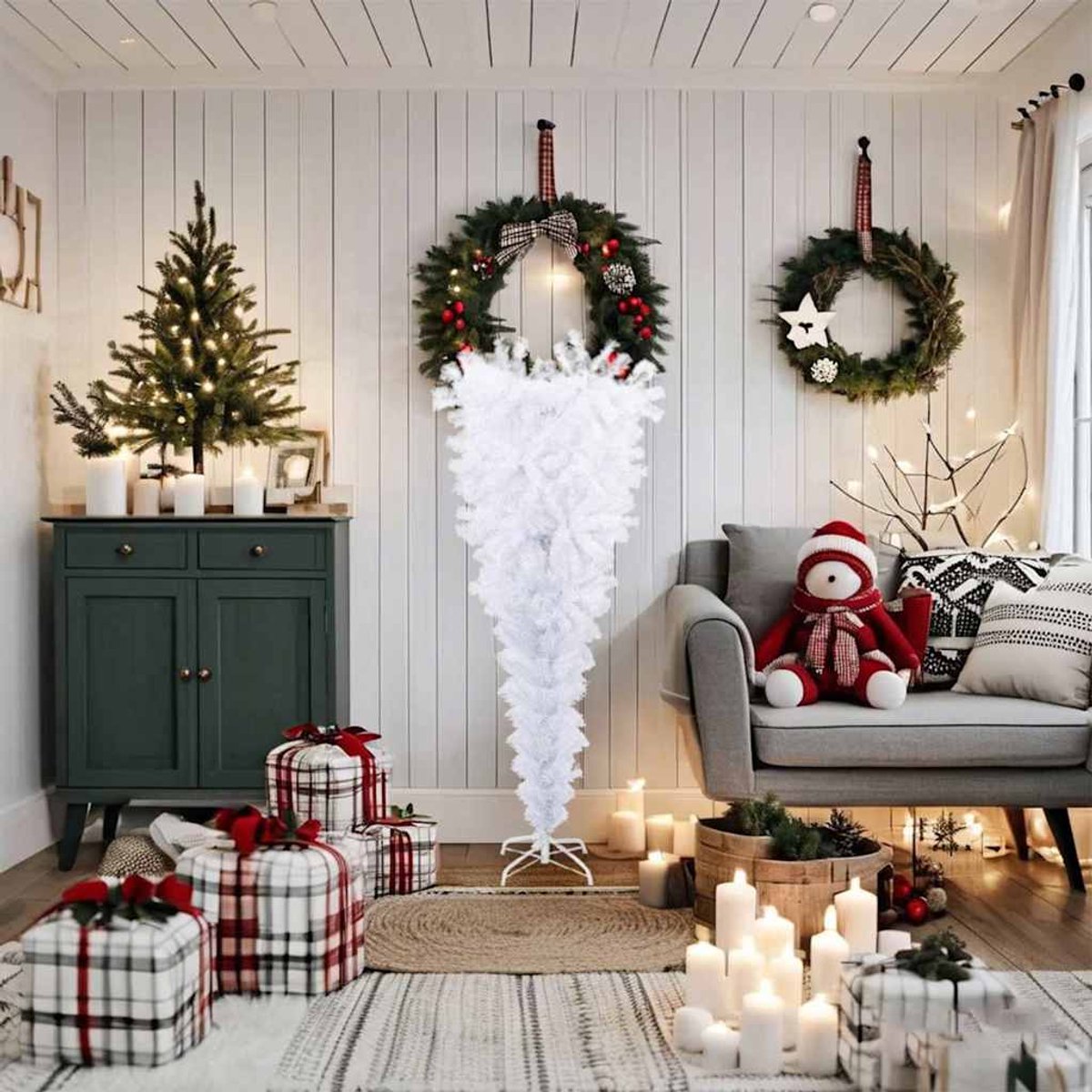 The Living Store Witte Omgekeerde Kunstkerstboom 150 cm