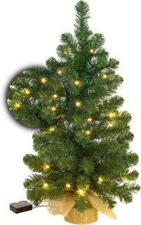 Thijox mini kunst kerstboom 75 cm PVC met LED verlichting en jute voet