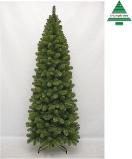 Elegante, smalle kerstboom die bijna niet van echt te onderscheiden is