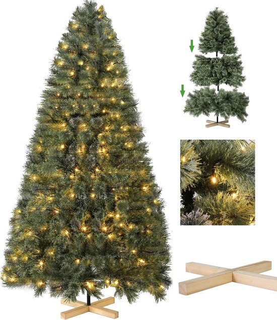 Trovado Kunstkerstboom 180 cm met LED verlichting en houten standaard
