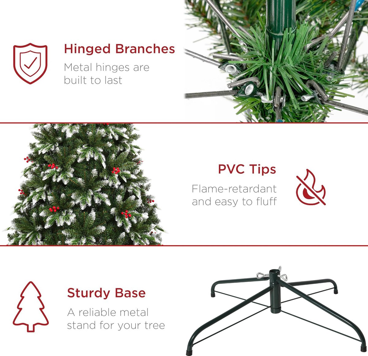 Uten Kerstboom Luxe H150cm Rode Bessen PE+PVC