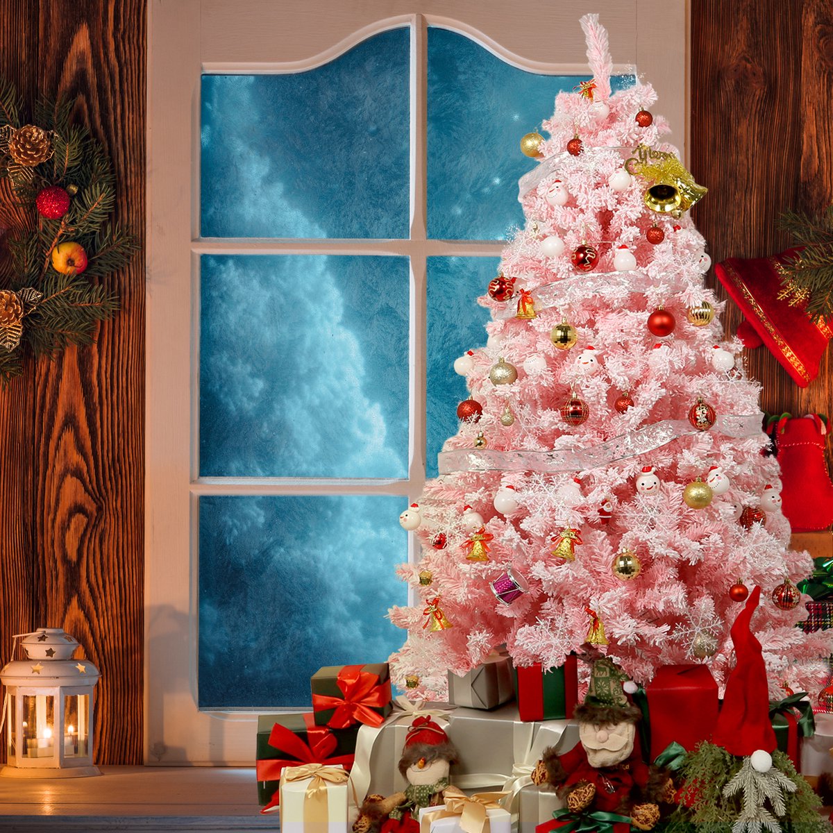 Uten Kunstkerstboom Luxe 210 cm Roze/Wit