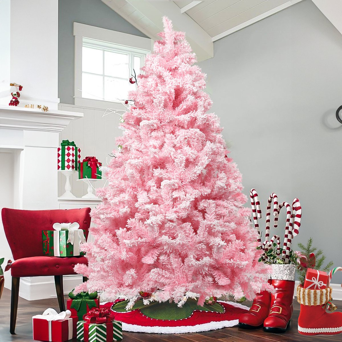 Uten Kunstkerstboom Luxe 210 cm Roze/Wit