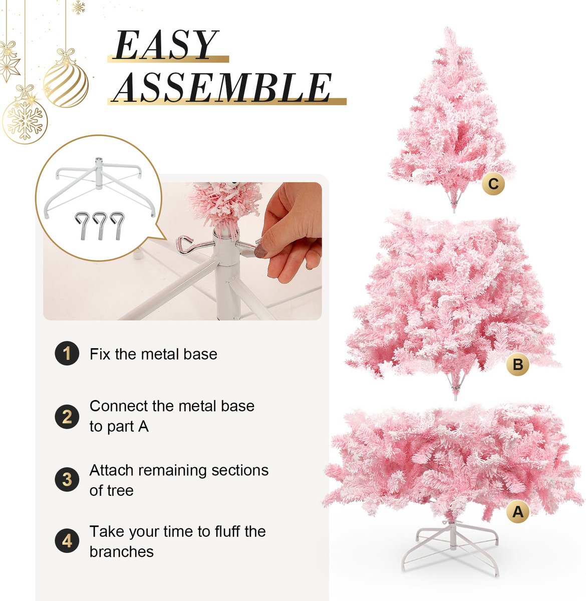 Uten Kunstkerstboom Luxe H180 Roze/Wit