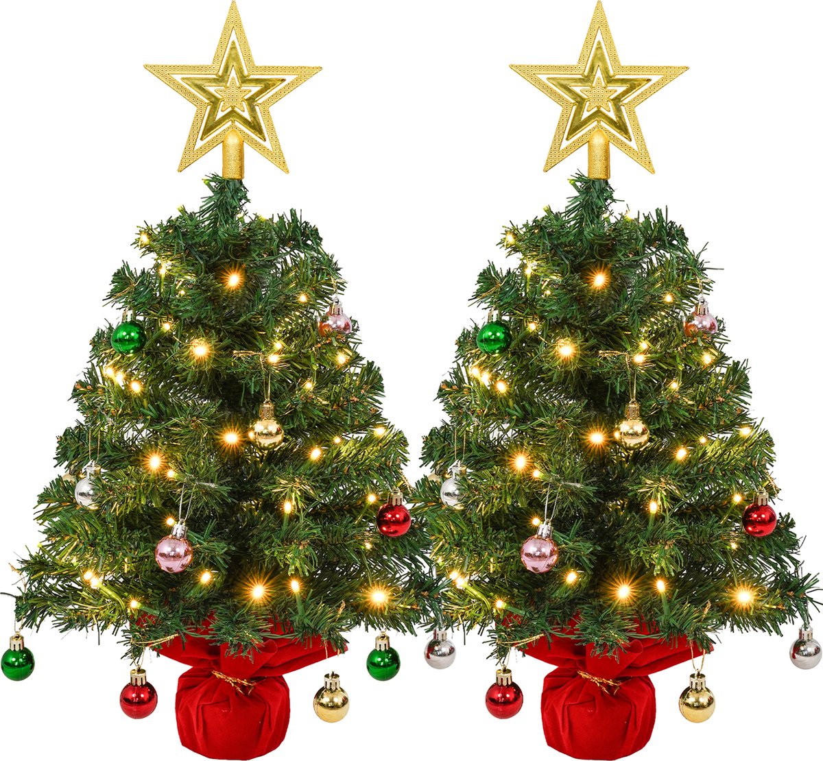 Uten Mini Kerstboom 60 cm met LED verlichting - 2 stuks