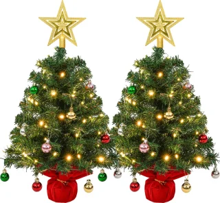 Uten Mini Kerstboom 60 cm met LED verlichting - 2 stuks