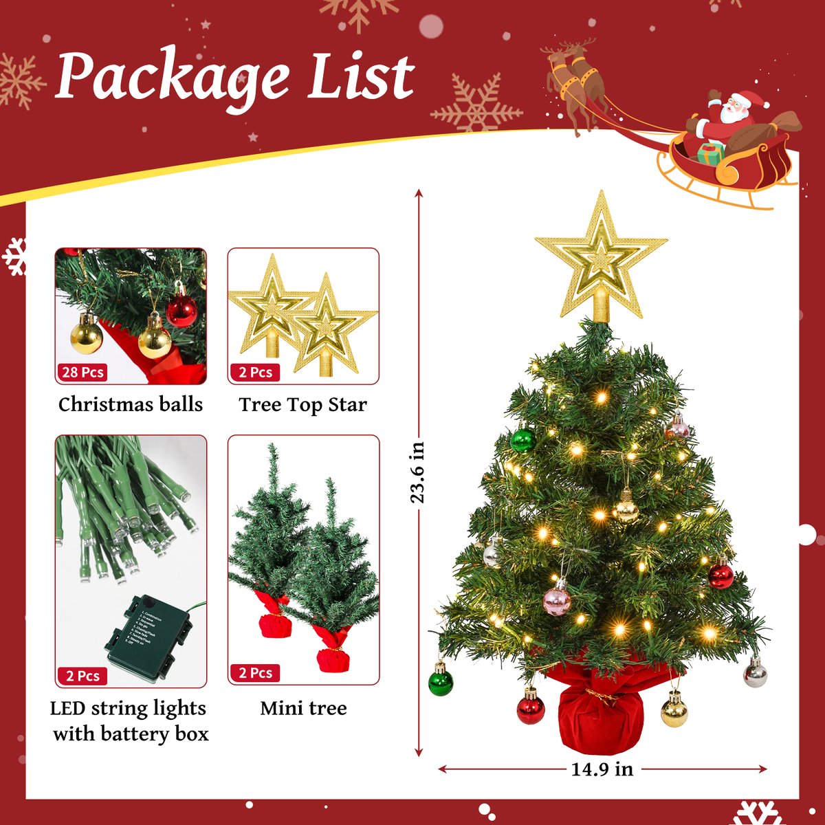Uten Mini Kerstboom 60 cm met LED verlichting - 2 stuks