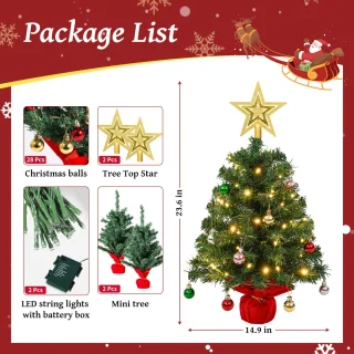 Uten Mini Kerstboom 60 cm met LED verlichting - 2 stuks