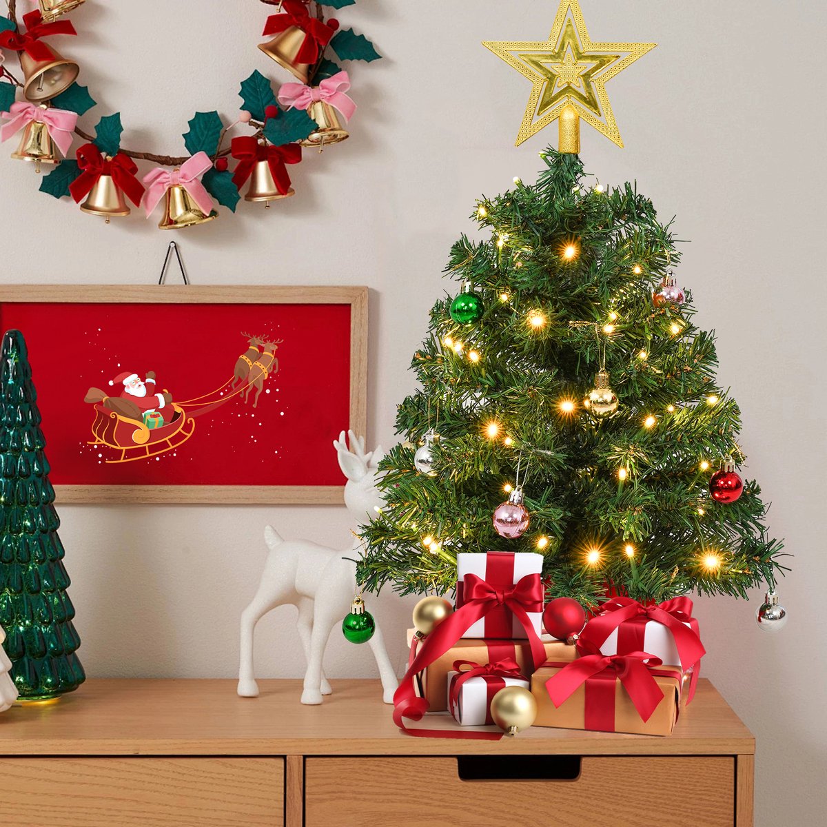 Uten Mini Kerstboom 60 cm met LED verlichting - 2 stuks