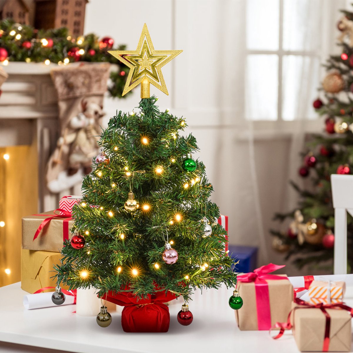 Uten Mini Kerstboom 60 cm met LED verlichting - 2 stuks