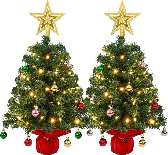Uten Mini Kerstboom 60 cm met LED verlichting - 2 stuks