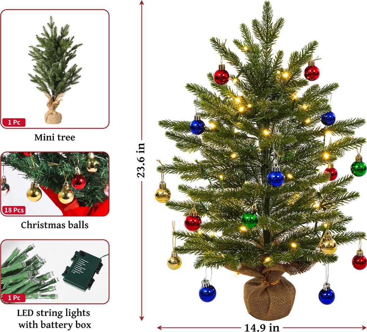 Uten Mini Kerstboom LED 50 Lichten H60xØ38 cm
