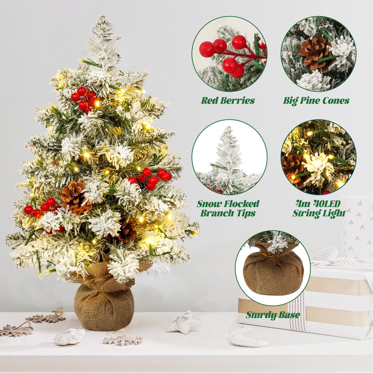 Uten Mini kerstboom met LED verlichting 40 cm