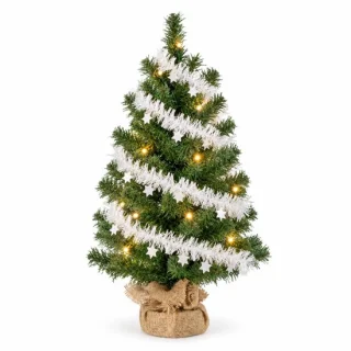 Verlichte kunstkerstboom met folieslinger - 60 cm - wit