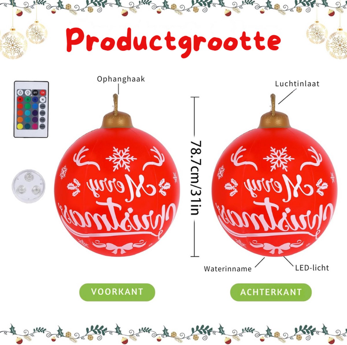 Verlichte Opblaasbare Kerstballen 60 cm Met LED en Afstandsbediening