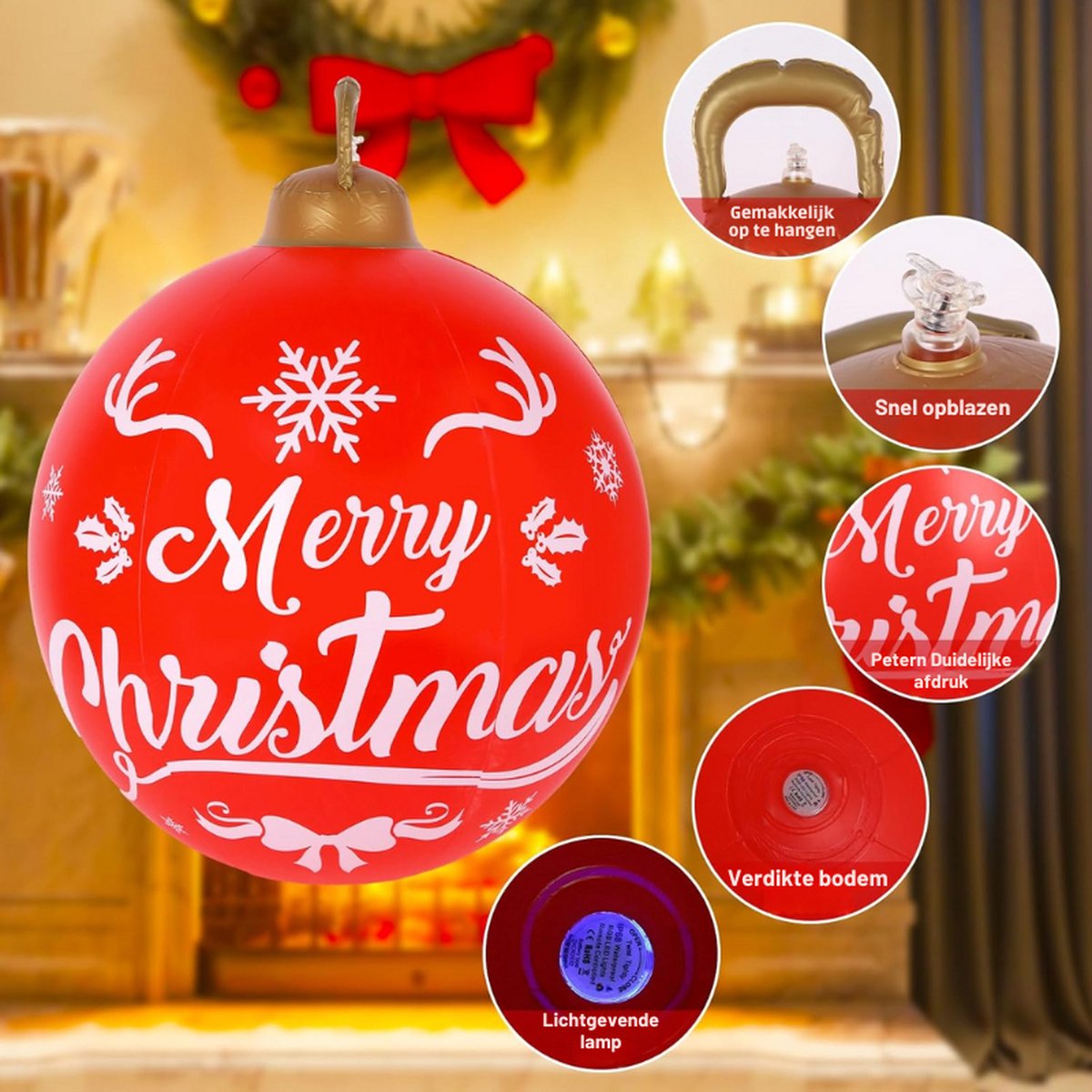 Verlichte Opblaasbare Kerstballen 60 cm Met LED en Afstandsbediening