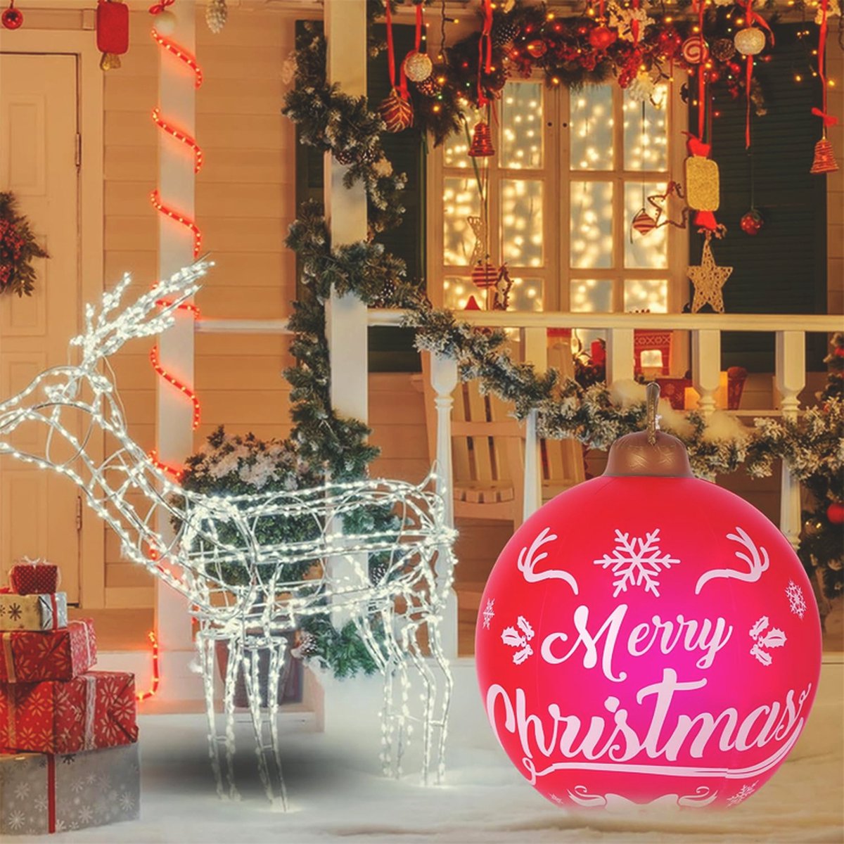 Verlichte Opblaasbare Kerstballen 60 cm Met LED en Afstandsbediening