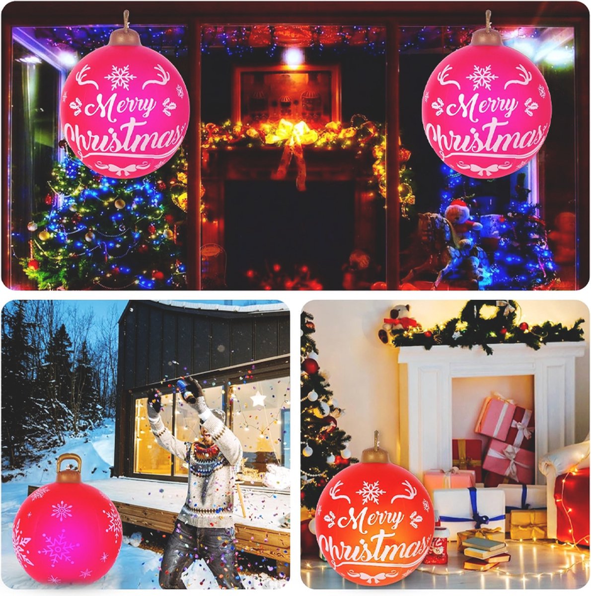 Verlichte Opblaasbare Kerstballen 60 cm Met LED en Afstandsbediening