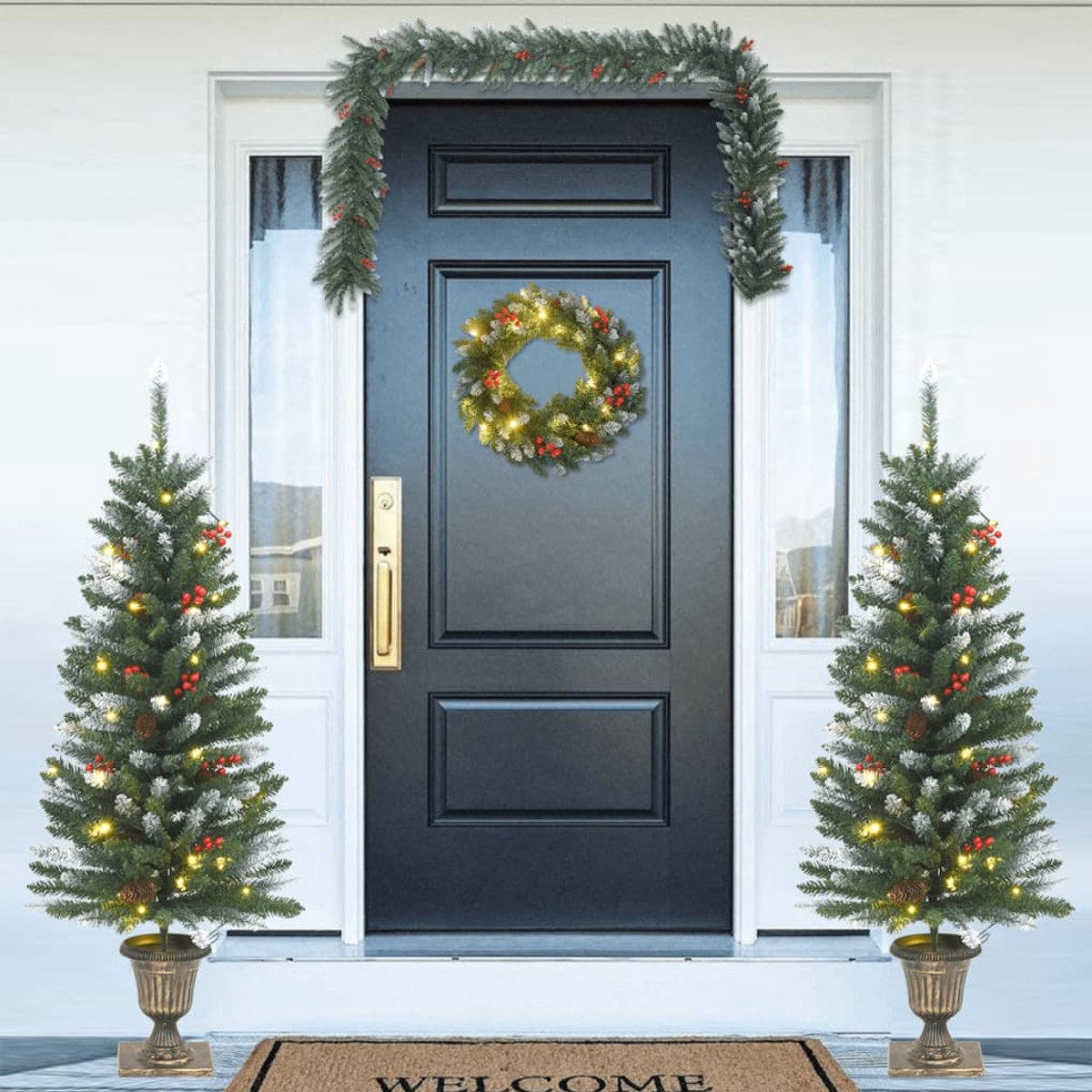 vidaXL 4-delige kerstdeurdecoratieset PVC