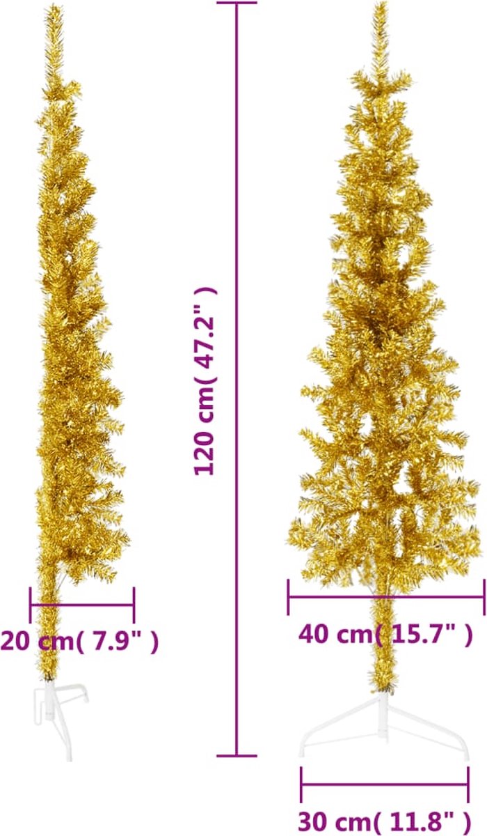 vidaXL Halve Kunstkerstboom 120 cm Goud