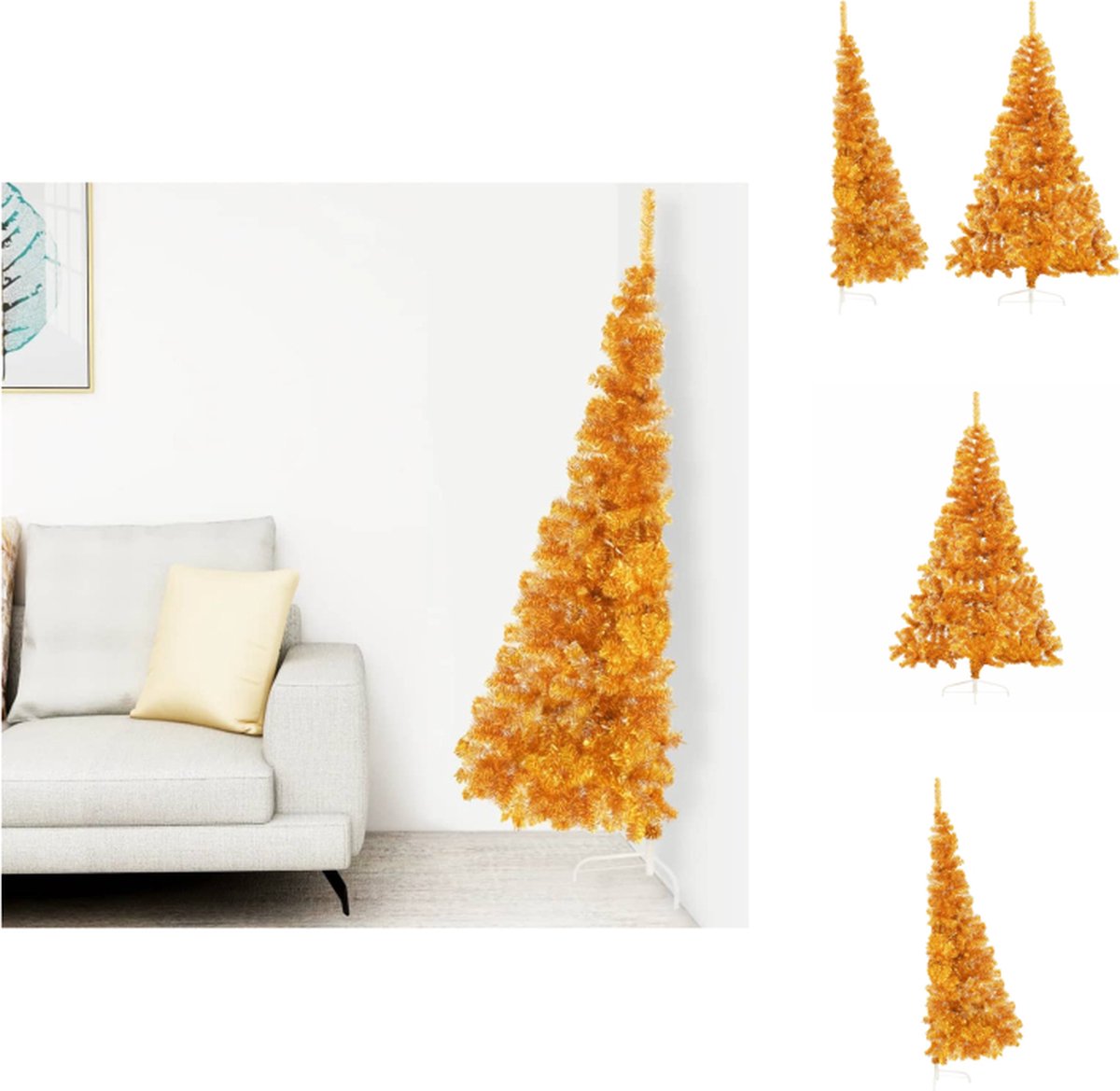 vidaXL Halve Kunstkerstboom 180 cm goudkleurig met standaard