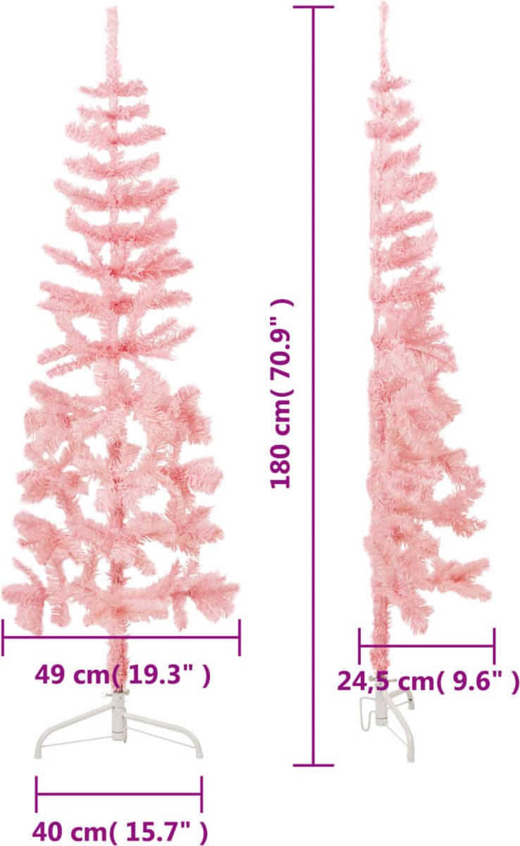 vidaXL Halve Kunstkerstboom 180 cm Roze