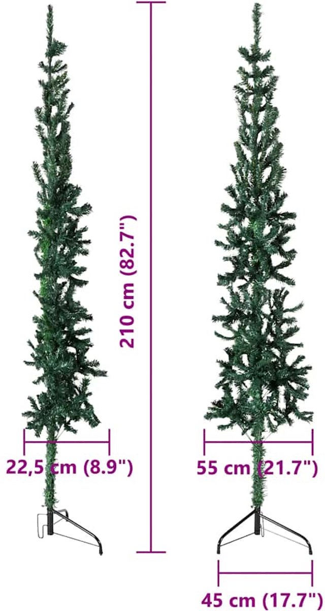 vidaXL Halve Kunstkerstboom 210 cm Groen Met Standaard