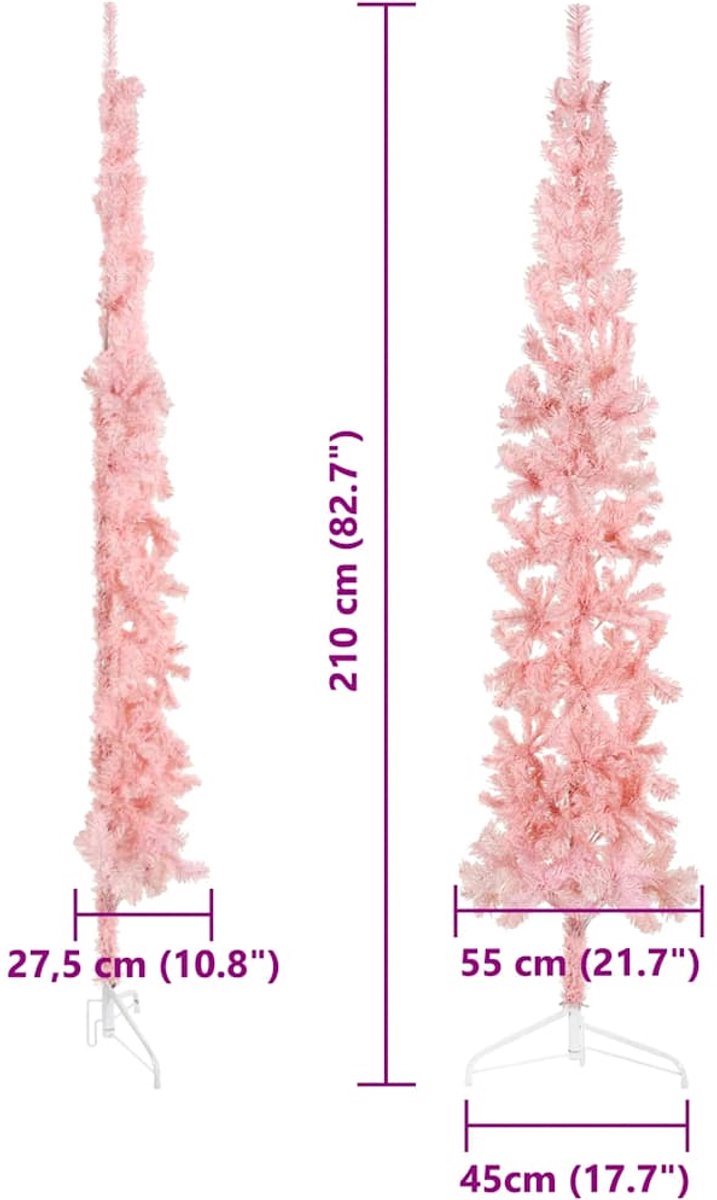 vidaXL Halve Kunstkerstboom 210 cm Roze met Standaard