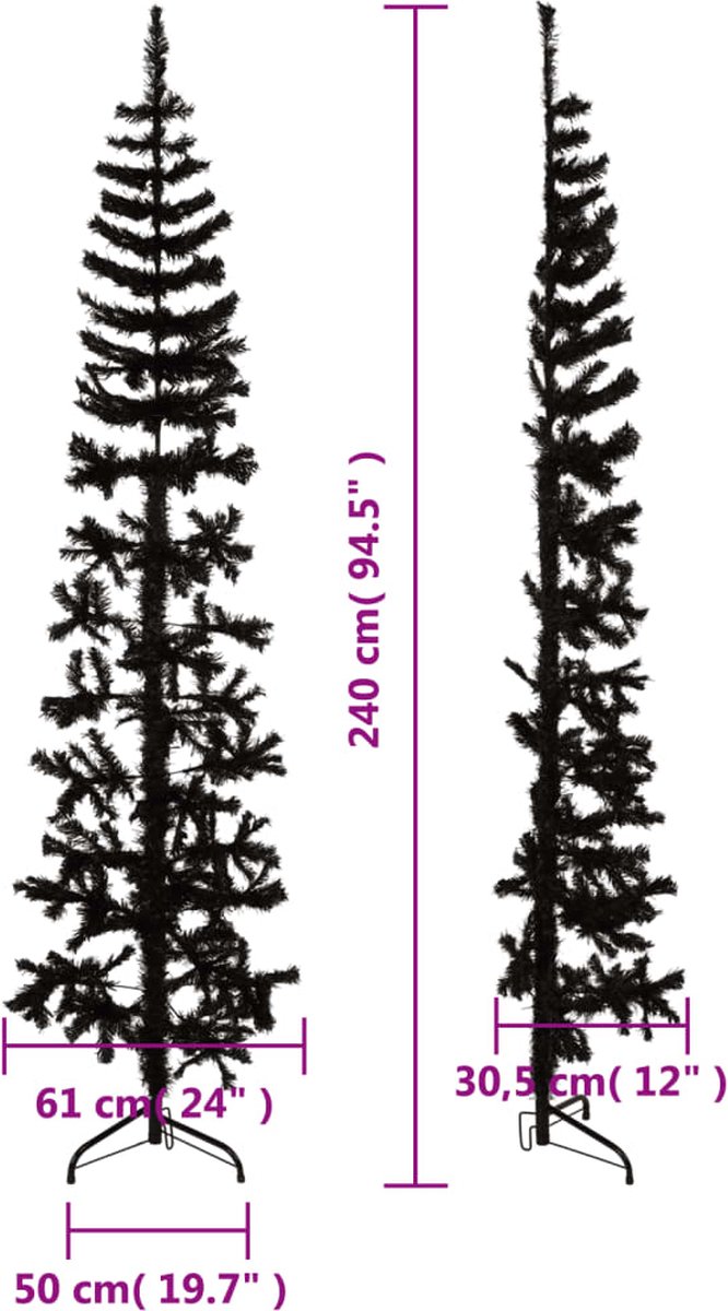vidaXL Halve Kunstkerstboom 240 cm Zwart