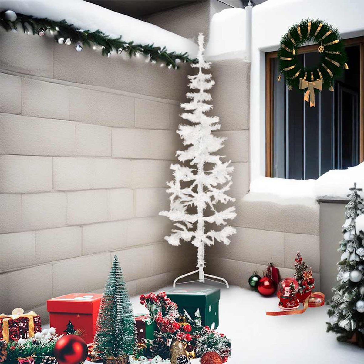 vidaXL Halve Kunstkerstboom Half 210 cm Wit