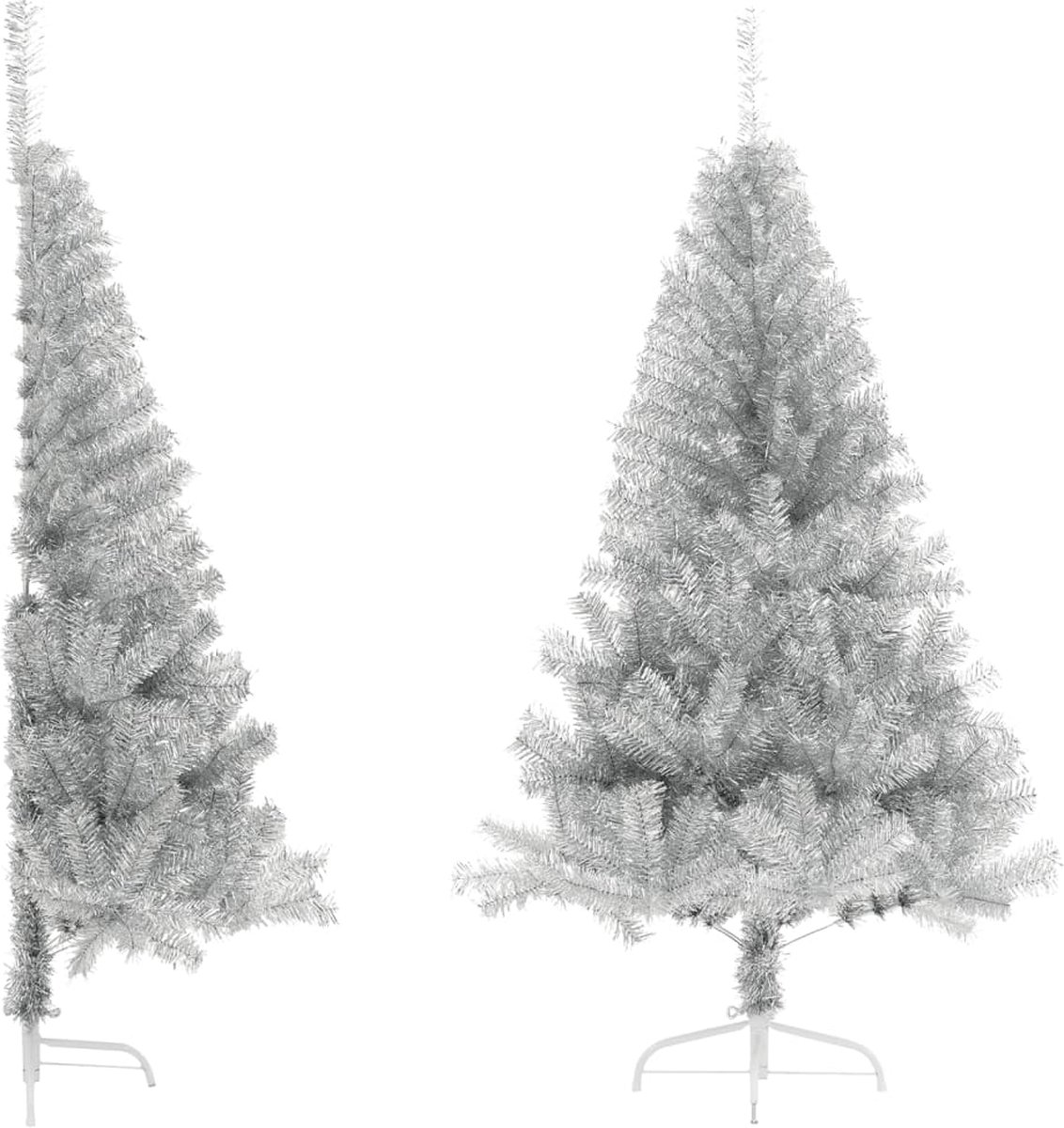 vidaXL Halve Kunstkerstboom met Standaard 180 cm Zilverkleurig PVC