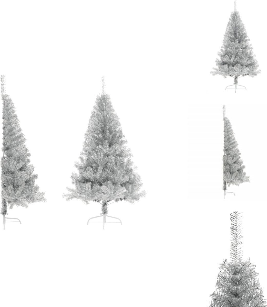 vidaXL Halve Kunstkerstboom met Standaard 180 cm Zilverkleurig PVC