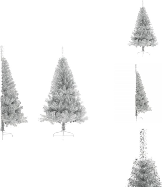 vidaXL Halve Kunstkerstboom met Standaard 180 cm Zilverkleurig PVC