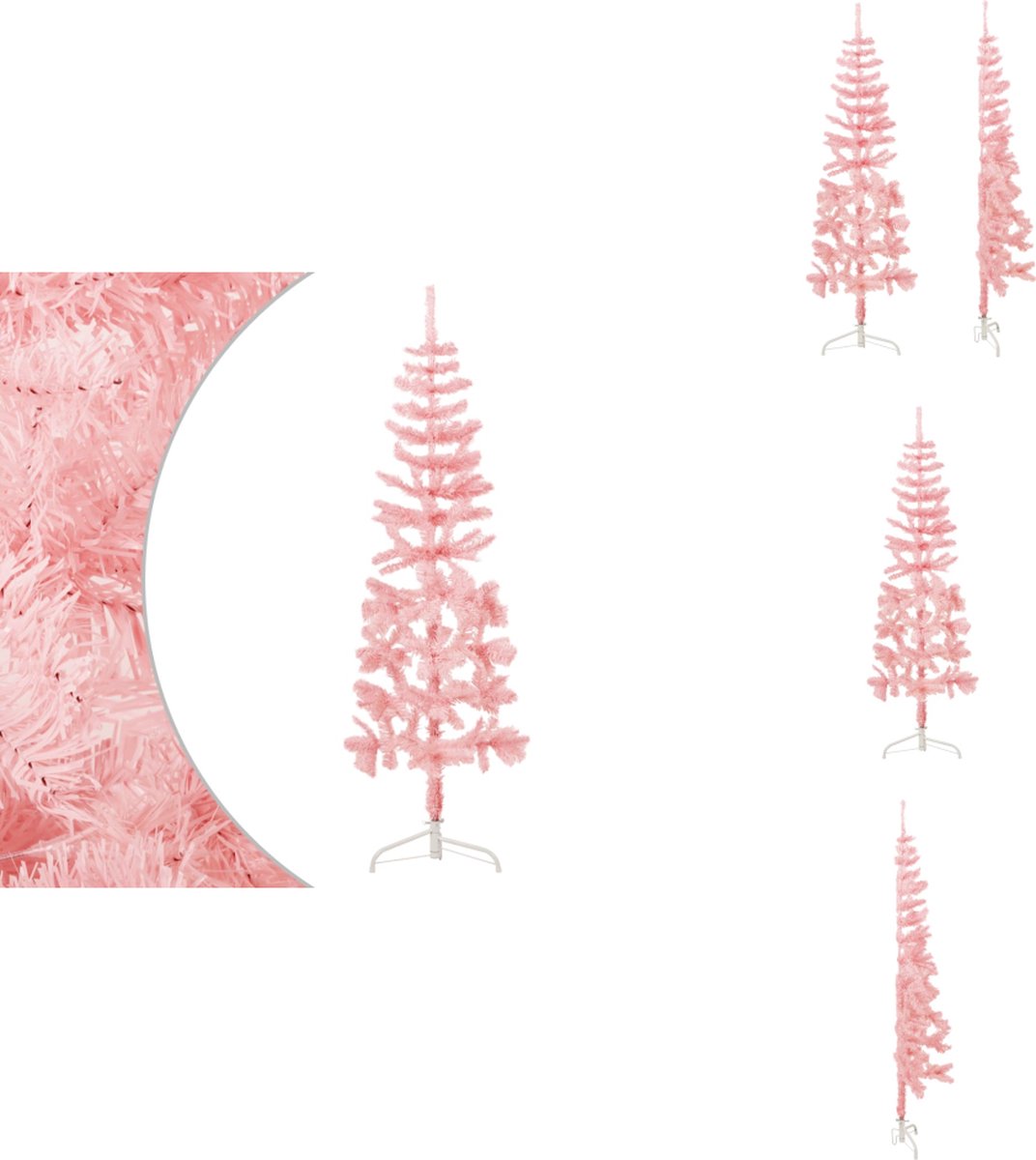 vidaXL Halve Kunstkerstboom Smal 120 cm Roze