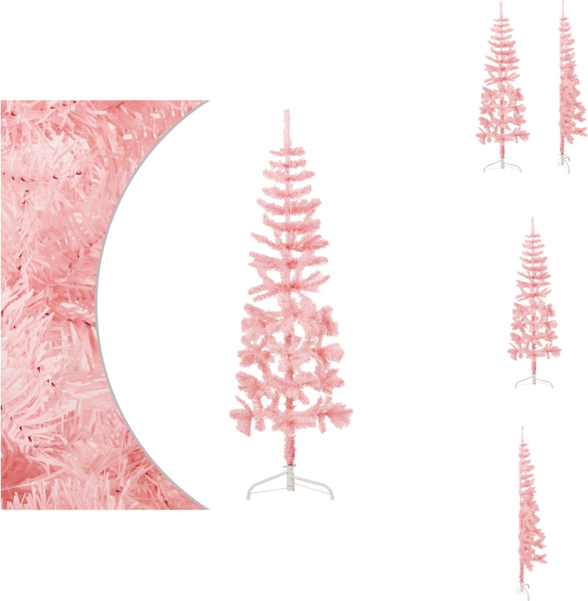 vidaXL Halve Kunstkerstboom Smal 120 cm Roze
