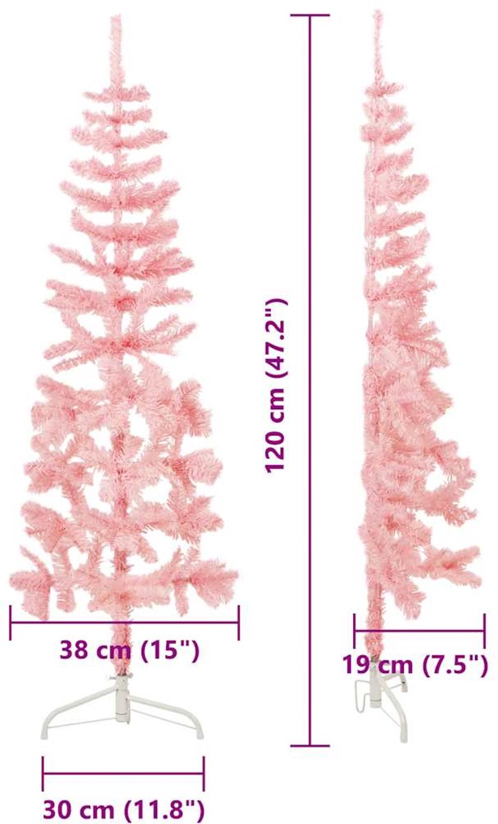 vidaXL Halve Kunstkerstboom Smal 120 cm Roze