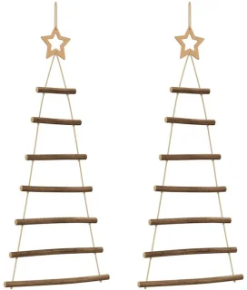 vidaXL Hangende kerstbomen met topsterren 2 st 42x90 cm natuurlijke tak