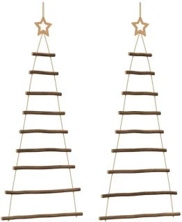 vidaXL Hangende kerstbomen met topsterren 2 st 55x120 cm natuurlijke tak