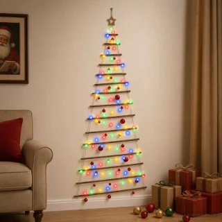 vidaXL hangende kerstboom met ballen 210 cm 130 led's meerkleurig