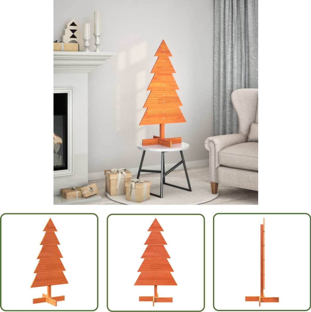 vidaXL Houten Kerstboom 100 cm Massief Grenenhout Wasbruin