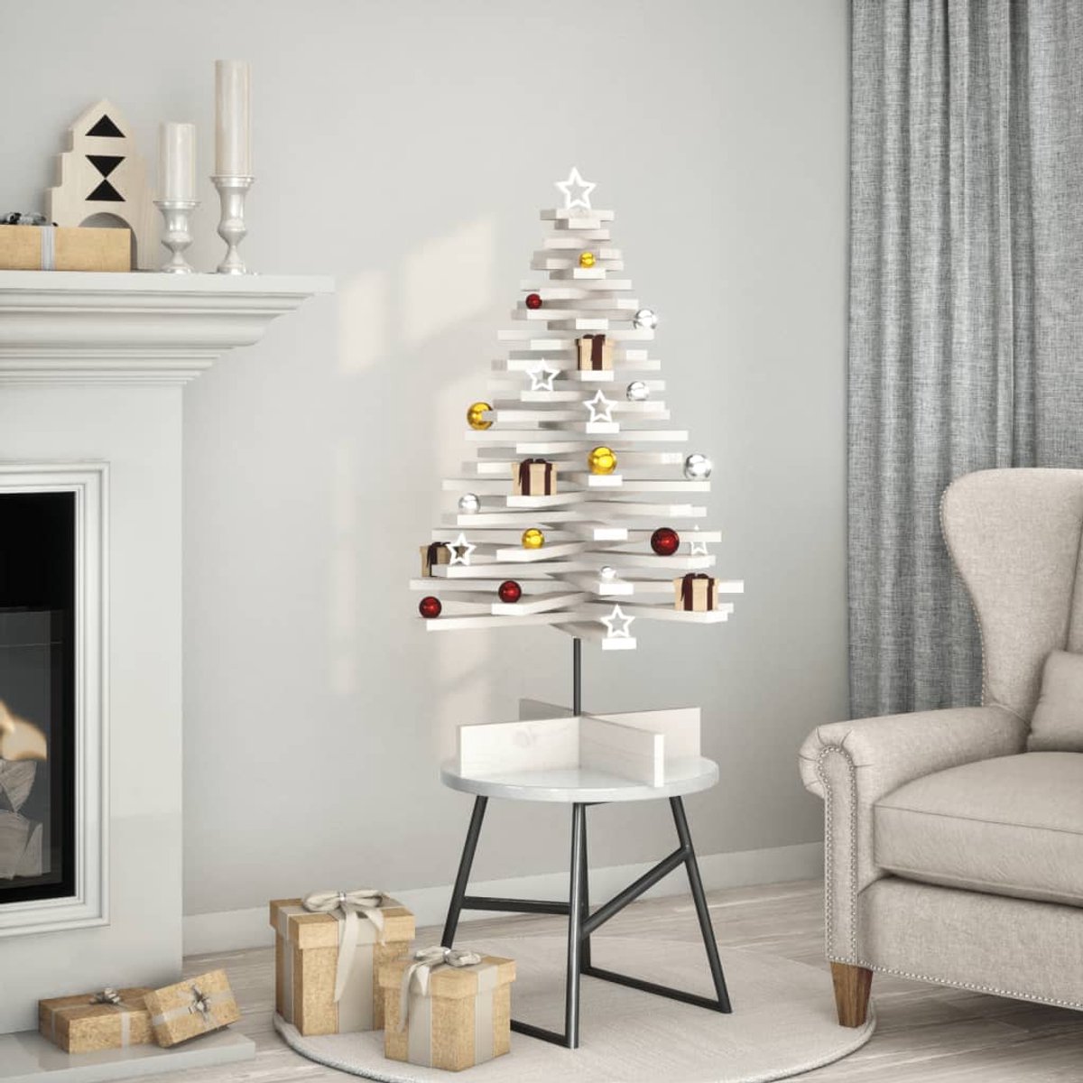 vidaXL Houten Kerstboom 100 cm Massief Grenenhout Wit