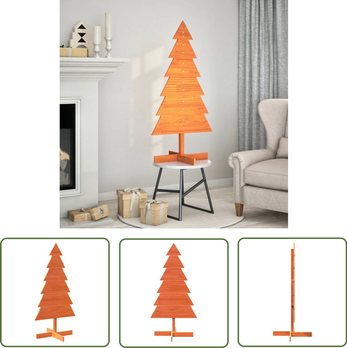 vidaXL Houten Kerstboom 120 cm massief grenenhout wasbruin