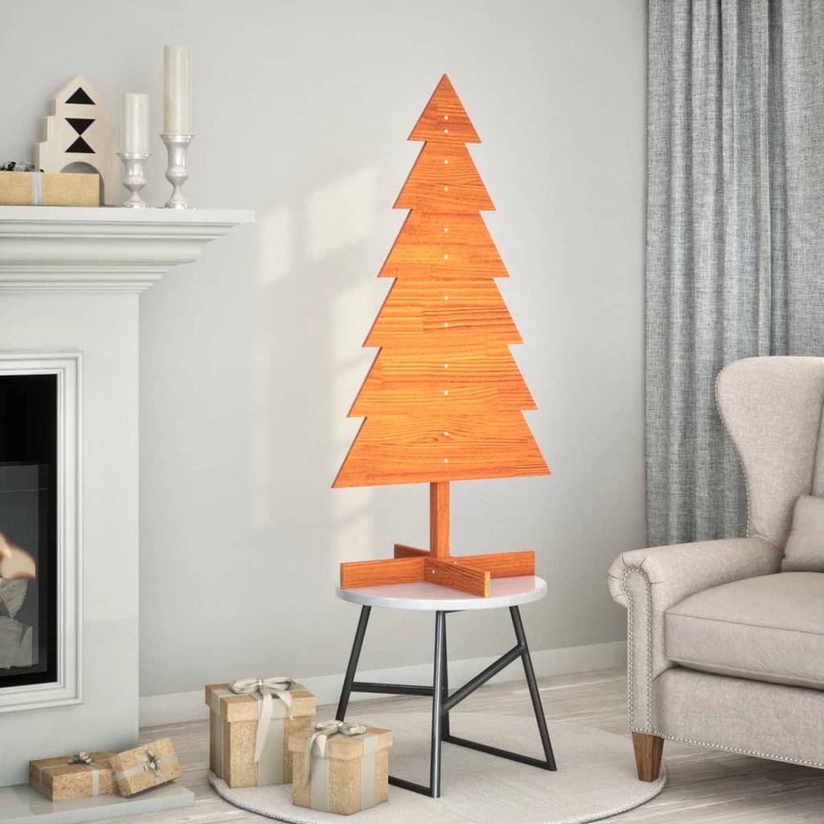 vidaXL Houten Kerstboom 120 cm massief grenenhout wasbruin