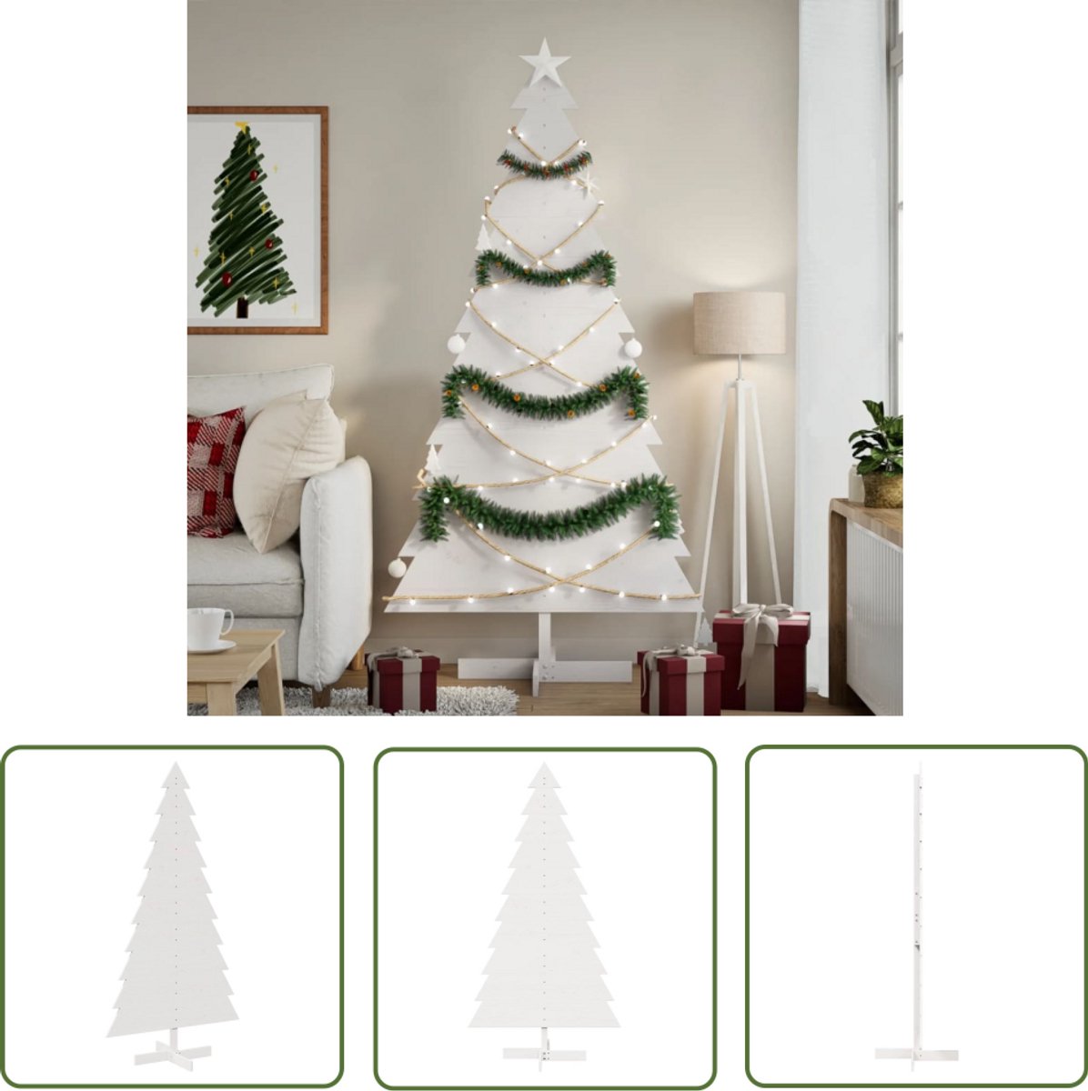 vidaXL Houten kerstboom 180 cm wit grenenhout