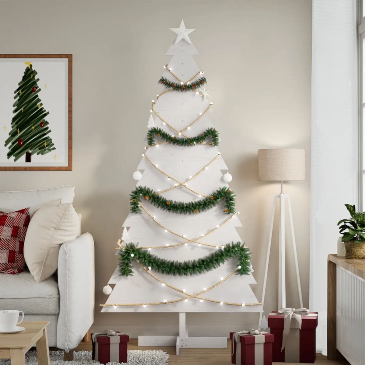 vidaXL Houten kerstboom 180 cm wit grenenhout