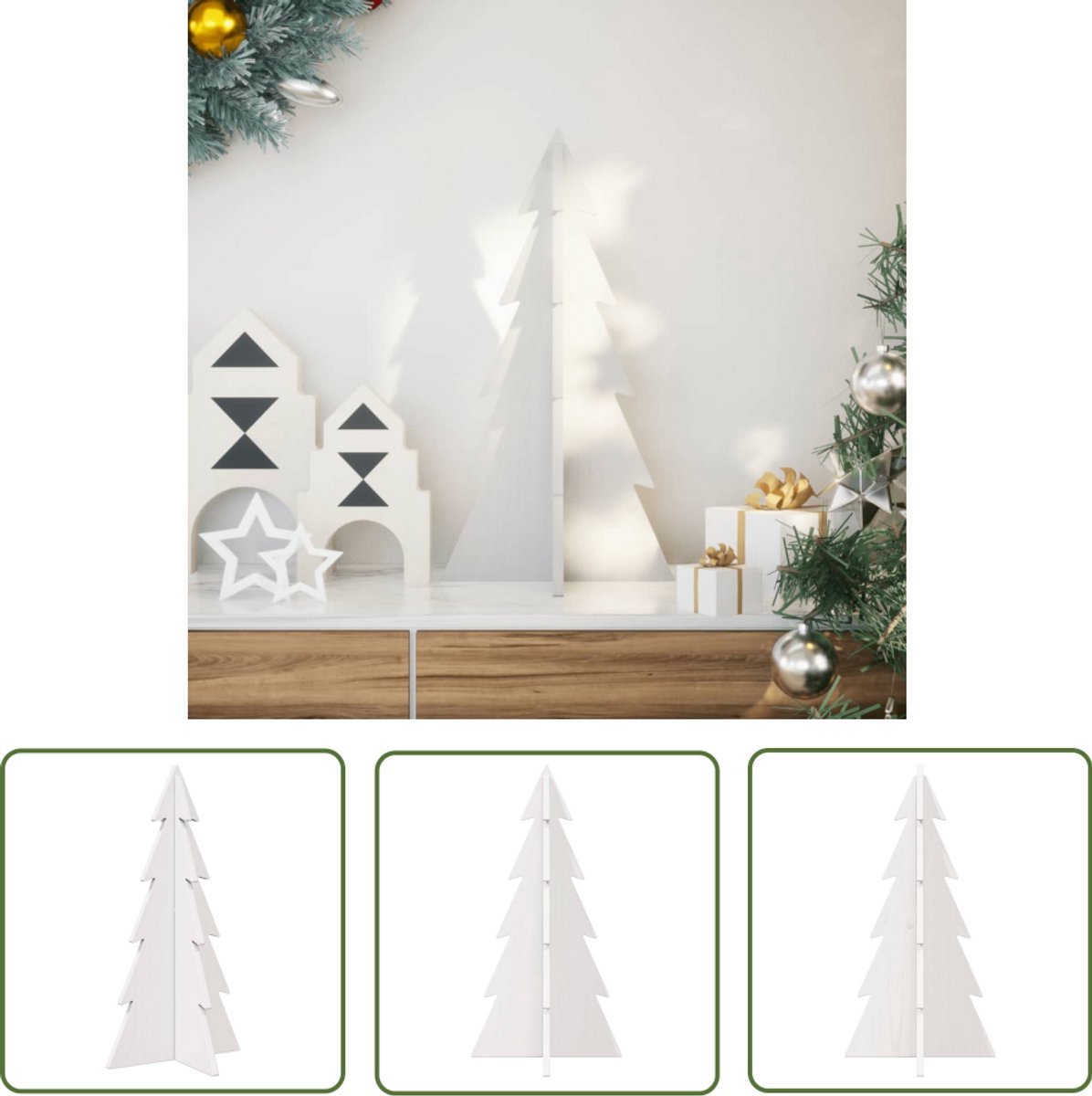vidaXL Houten Kerstboom 59,5 cm Massief Grenenhout Wit