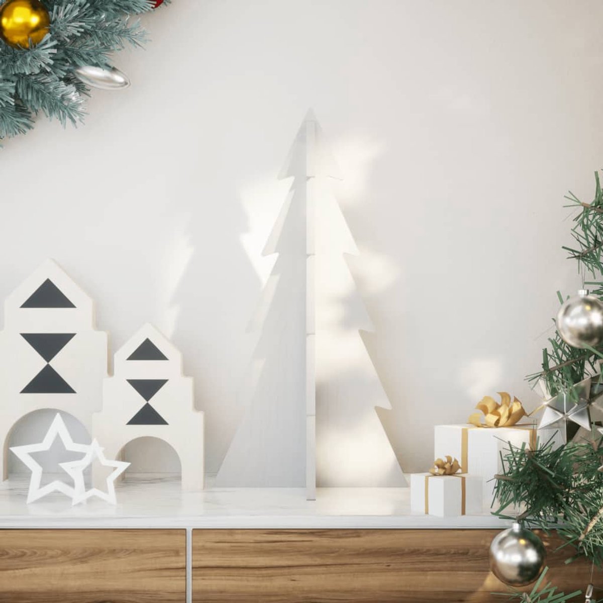vidaXL Houten Kerstboom 59,5 cm Massief Grenenhout Wit